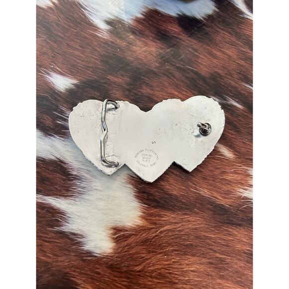 Sterling Silver Plate Montana Silversmiths Triple Heart Belt Buckle Western - Picture 4 of 10